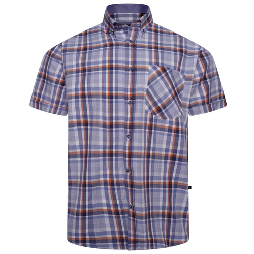 KAM Short Sleeve Check Shirt Blue
